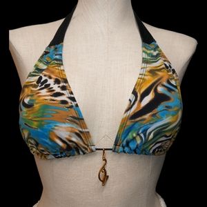 Baby Phat Marble Multicolor Y2K Vintage 90s 00s  Bikini Swim Halter Top Size XL